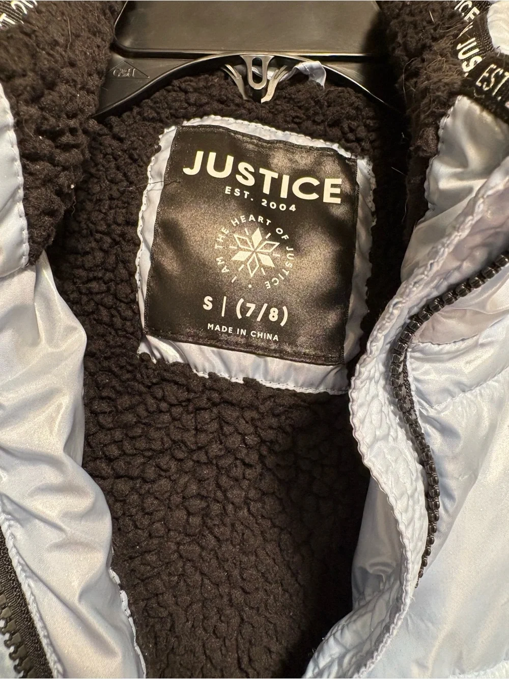 Justice Girls Puffer Coat Size 7/8 Shiny Blue Sherpa Lined Hooded Jacket K020